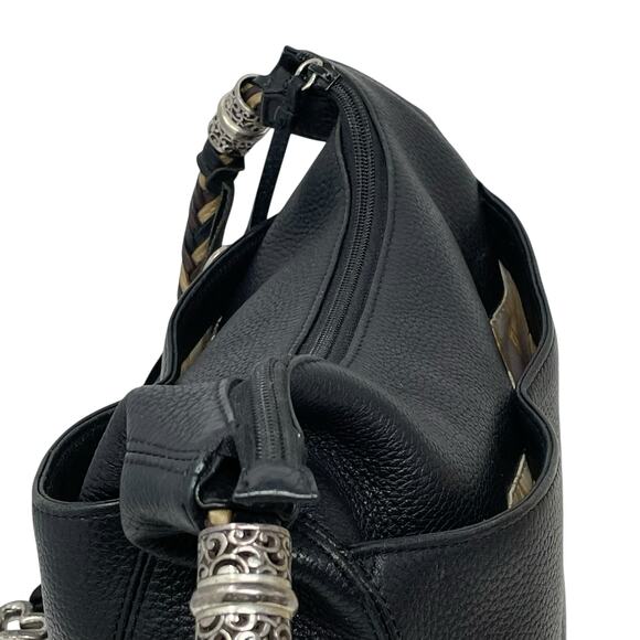 Brighton Barbados Ziptop Hobo Shoulder Bag Black Pebbled Leather Authentic - Picture 14 of 16